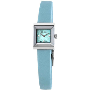 Gucci G-Frame Pastel Blue Mother of Pearl Dial Blue Leather Strap Watch For Women - YA128531 Authentic Buy Shop Now