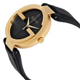 Gucci Interlocking G Gold Black Dial Black Leather Strap Unisex Watch - YA133326 Authentic Buy Shop Now