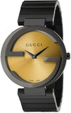 Gucci Interlocking G Quartz Gold Dial Black Steel Strap Watch For Women - YA133314 Authentic Buy Shop Now