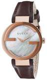 Gucci G Interlocking Mother of Pearl Dial Brown Leather Strap Watch For Women - YA133516 Authentic Buy Shop Now