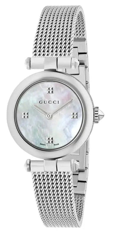 Gucci Diamantissima Quartz Diamonds Mother of Pearl Dial Silver Mesh Bracelet Watch for Women - YA141504 Authentic Buy Shop Now