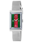 Gucci G Frame Red and Green Dial Silver Mesh Bracelet Watch For Women - YA147401 Authentic Buy Shop Now