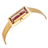Gucci G Frame Quartz Diamonds White Red Blue Dial Gold Mesh Bracelet Watch For Women - YA147511 Authentic Buy Shop Now