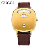 Gucci Grip Quartz Yellow Gold Dial Maroon Leather Strap Watch For Women - YA157405 Authentic Buy Shop Now