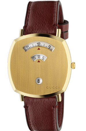 Gucci Grip Yellow Gold Dial Maroon Leather Strap Unisex Watch - YA157411 Authentic Buy Shop Now