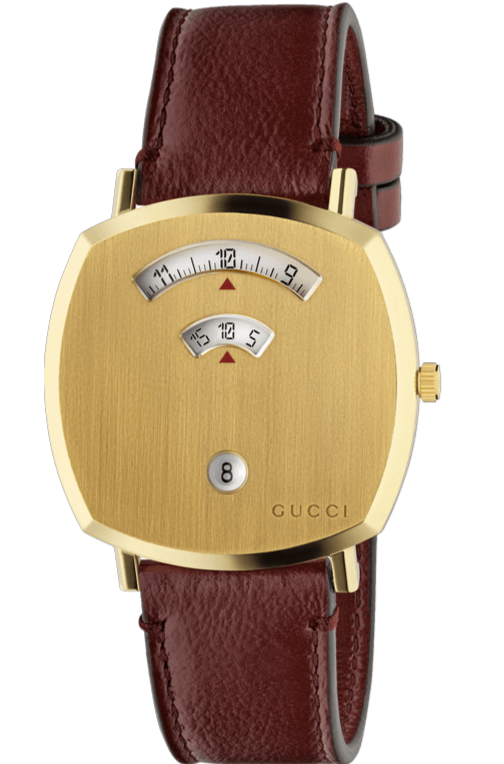 Gucci Grip Yellow Gold Dial Maroon Leather Strap Unisex Watch - YA157411 Authentic Buy Shop Now
