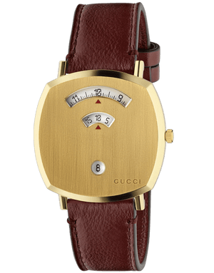 Gucci Grip Yellow Gold Dial Maroon Leather Strap Unisex Watch - YA157411 Authentic Buy Shop Now