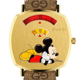 Gucci Grip Disney Mickey Mouse Gold Dial Brown Leather Strap Watch For Women - YA157420 Authentic Buy Shop Now