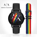Armani Exchange Cayde Analog Black Dial Black Leather Strap Watch For Men - AX7120 Authentic Buy Shop Now