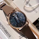 Emporio Armani Aviator Quartz Black Dial Brown Leather Strap Watch For Men - AR11337 Authentic Buy Shop Now