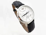 Emporio Armani Classic Chronograph Silver Dial Black Leather Strap Watch For Men - AR2432 Authentic Buy Shop Now