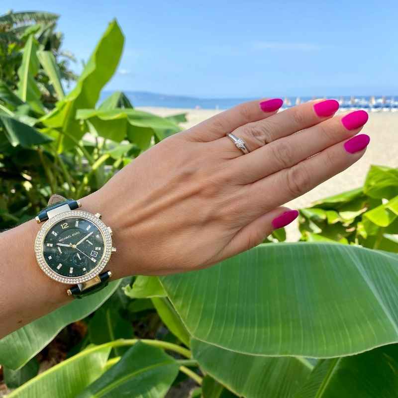Michael Kors Parker Chronograph Green Dial Green Leather Strap Watch For Women - MK6985 Authentic Buy Shop Now