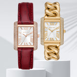 Michael Kors Emery Quartz Diamonds Silver Dial Red Leather Strap Watch For Women - MK4689 Authentic Buy Shop Now