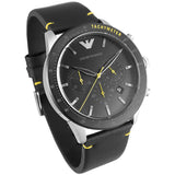 Emporio Armani Mario Chronograph Black Dial Black Leather Strap Watch For Men - AR11325 Authentic Buy Shop Now