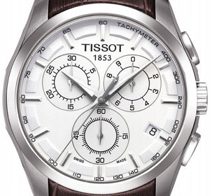 Tissot Couturier Chronograph White Dial Brown Leather Strap Watch For Men - T035.617.16.031.00 Authentic Buy Shop Now