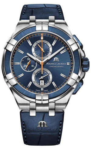 Maurice Lacroix Aikon Chronograph Blue Dial Blue Leather Strap Watch For Men - AI1018-SS001-432-4 Authentic Buy Shop Now