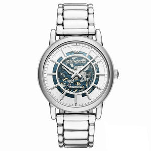 Emporio Armani Meccanico Automatic Silver Dial Silver Steel Strap Watch for Men - AR60006 Authentic Buy Shop Now