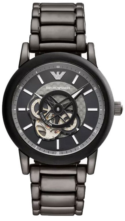 Emporio Armani Meccanico Automatic Black Dial Black Steel Strap Watch For Men - AR60010 Authentic Buy Shop Now