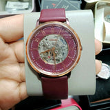 Fossil Vintage Muse Automatic Skeleton Maroon Dial Maroon Leather Strap Watch for Women - ME3137 Authentic Buy Shop Now