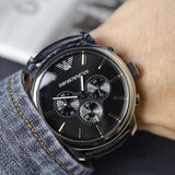Emporio Armani Classic Chronograph Black Dial Black Leather Strap Watch For Men - AR0431 Authentic Buy Shop Now