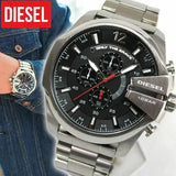 Diesel Mega Chief Chronograph Black Dial Silver Steel Strap Watch For Men - DZ4308 Authentic Buy Shop Now