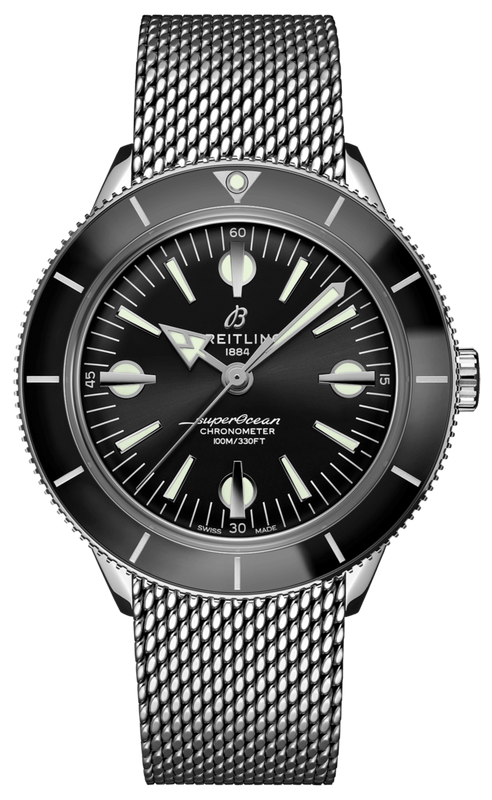 Breitling Superocean Heritage '57 Black Dial Silver Mesh Bracelet Watch for Men - A10370121B1A1 Authentic Buy Shop Now