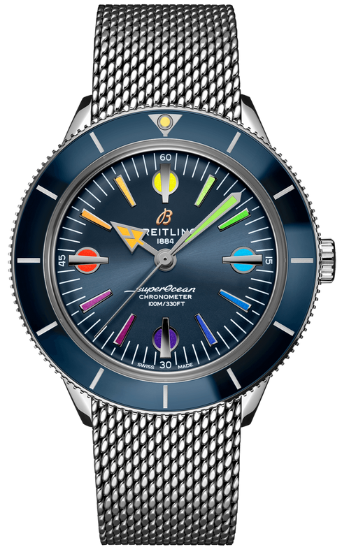 Breitling Superocean Heritage '57 Special Edition II Blue Dial Silver Mesh Bracelet Watch for Men - A103702A1C1A1 Authentic Buy Shop Now