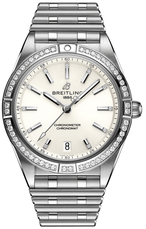 Breitling Chronomat Automatic 36 Diamonds White Dial Silver Steel Strap Watch for Women - A10380591A1A1 Authentic Buy Shop Now