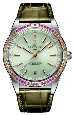 Breitling Chronomat Automatic 36 South Sea Green Dial Green Leather Strap Watch for Women - A10380611L1P1 Authentic Buy Shop Now
