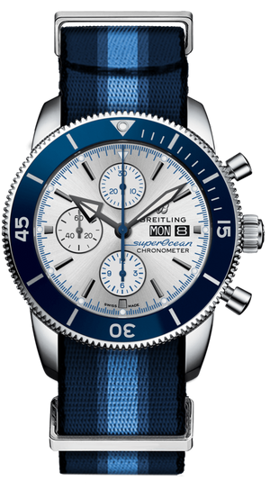 Breitling Superocean Heritage Chronograph 44 Ocean Conservancy Silver Dial Two Tone NATO Strap Watch for Men - A133131A1G1W1 Authentic Buy Shop Now