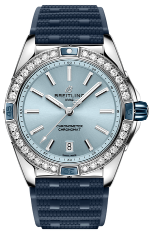 Breitling Super Chronomat Automatic 38 Diamonds Blue Dial Blue Rubber Strap Watch for Women - A17356531C1S1 Authentic Buy Shop Now