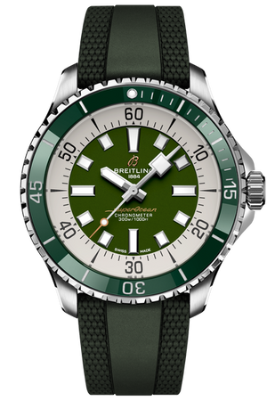 Breitling Superocean Automatic 44 Green Dial Green Rubber Strap Watch for Men - A17376A31L1S1 Authentic Buy Shop Now