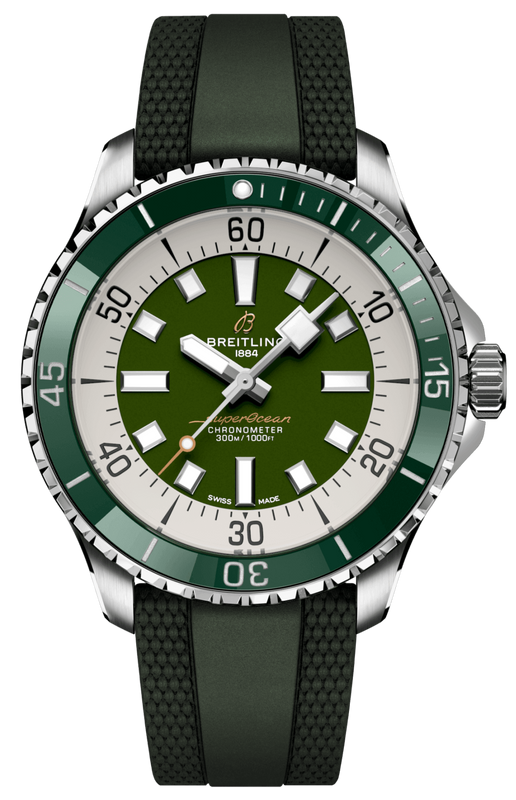 Breitling Superocean Automatic 44 Green Dial Green Rubber Strap Watch for Men - A17376A31L1S1 Authentic Buy Shop Now