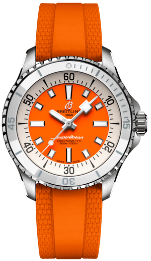 Breitling Superocean Automatic 36 Orange Dial Orange Rubber Strap Watch for Men - A17377211O1S1 Authentic Buy Shop Now