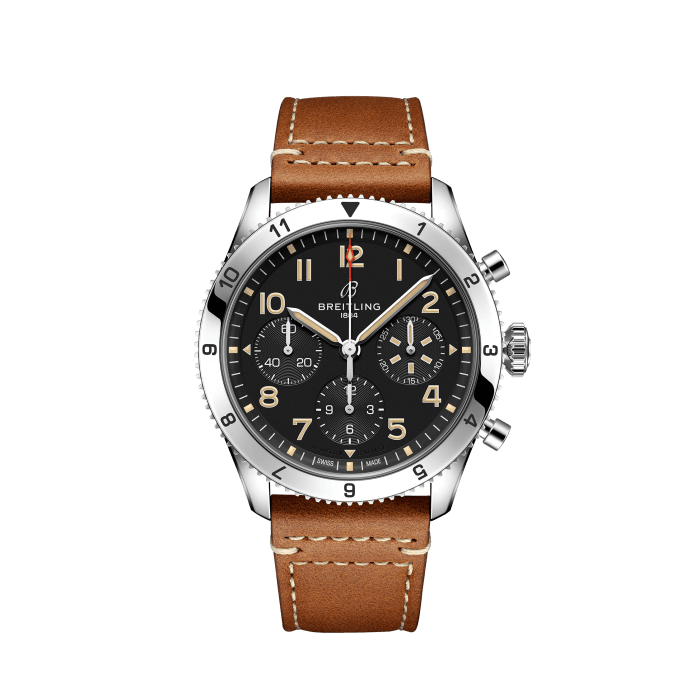 Breitling Avi Chronograph 42 P-51 Mustang Black Dial Brown Leather Strap Watch for Men - A233803A1B1X1 Authentic Buy Shop Now
