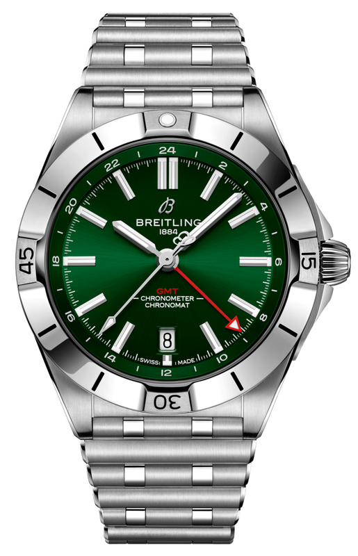Breitling Chronomat GMT 40 Green Dial Silver Steel Strap Watch for Men - A32398101L1A1 Authentic Buy Shop Now