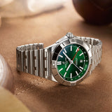 Breitling Chronomat GMT 40 Green Dial Silver Steel Strap Watch for Men - A32398101L1A1 Authentic Buy Shop Now