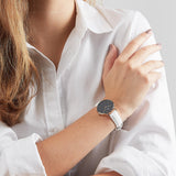 Daniel Wellington Classic Petite Bondi Black Dial White Leather Strap Watch For Women - DW00100285 Authentic Buy Shop Now