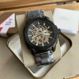 Fossil Modern Machine Automatic Silver Dial Black Steel Strap Watch for Men - ME3080 Authentic Buy Shop Now