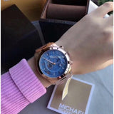 Michael Kors Runway Stop Hunger Quartz Blue Dial Rose Gold Steel Strap Watch For Men - MK8358 Authentic Buy Shop Now