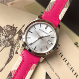 Burberry The City White Dial Haymarket Pink Leather Strap Watch for Women - BU9149 Authentic Buy Shop Now