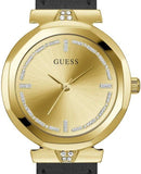 Guess Rumour Quartz Gold Dial Black Leather Strap Watch For Women - GW0689L2 Authentic Buy Shop Now