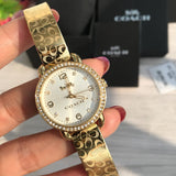 Coach Delancey Diamonds Silver Dial Gold Steel Strap Watch for Women - 14502354 Authentic Buy Shop Now