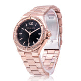 Michael Kors Lennox Three-Hand Black Dial Rose Gold Steel Strap Watch For Women - MK7233 Authentic Buy Shop Now