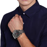 Diesel Mega Chief Chronograph Black Dial Silver Steel Strap Watch For Men - DZ4308 Authentic Buy Shop Now