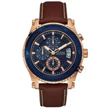 Guess Pinnacle Chronograph Quartz Blue Dial Brown Leather Strap Watch For Women - W0673G3 Authentic Buy Shop Now
