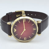 Emporio Armani Gianni T Bar Burgundy Dial Burgundy Leather Strap Watch For Women - AR1757 Authentic Buy Shop Now