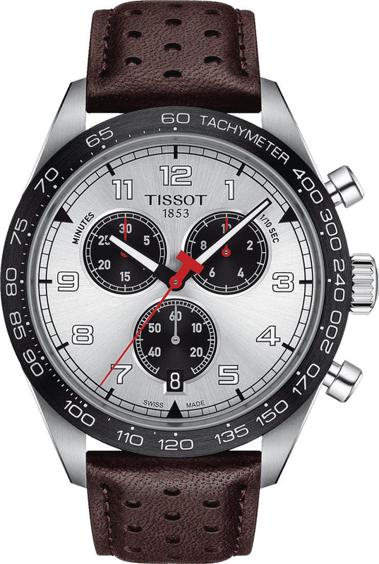 Tissot T Sport PRS 516 Chronograph Silver Dial Brown Leather Strap Watch for Men - T131.617.16.032.00 Authentic Buy Shop Now