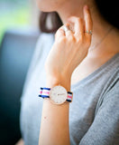 Daniel Wellington Classic South Hampton White Dial Two Tone Nylon Strap Watch For Women - DW00100034 Authentic Buy Shop Now