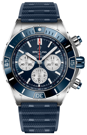Breitling Super Chronomat B01 44 Blue Dial Blue Rubber Strap Watch for Men - AB0136161C1S1 Authentic Buy Shop Now